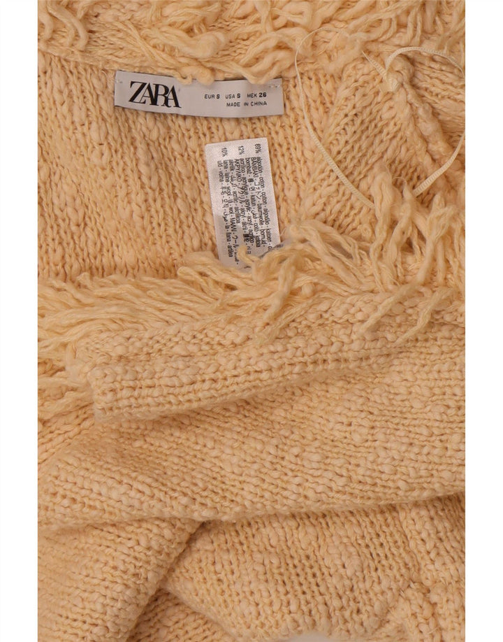Zara Damski sweter rozpinany, mały, z białej bawełny