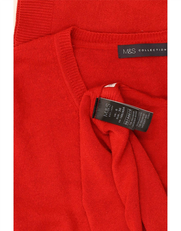 Marks & Spencer Damski sweter z dekoltem w kształcie litery V, UK 8, mały, czerwony akryl