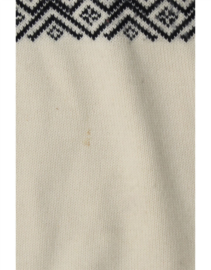 Męski sweter KAMA z zamkiem błyskawicznym, średni biały, wełna Fair Isle