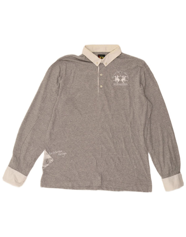 Męska koszulka polo z długim rękawem La Martina XL, szara bawełna