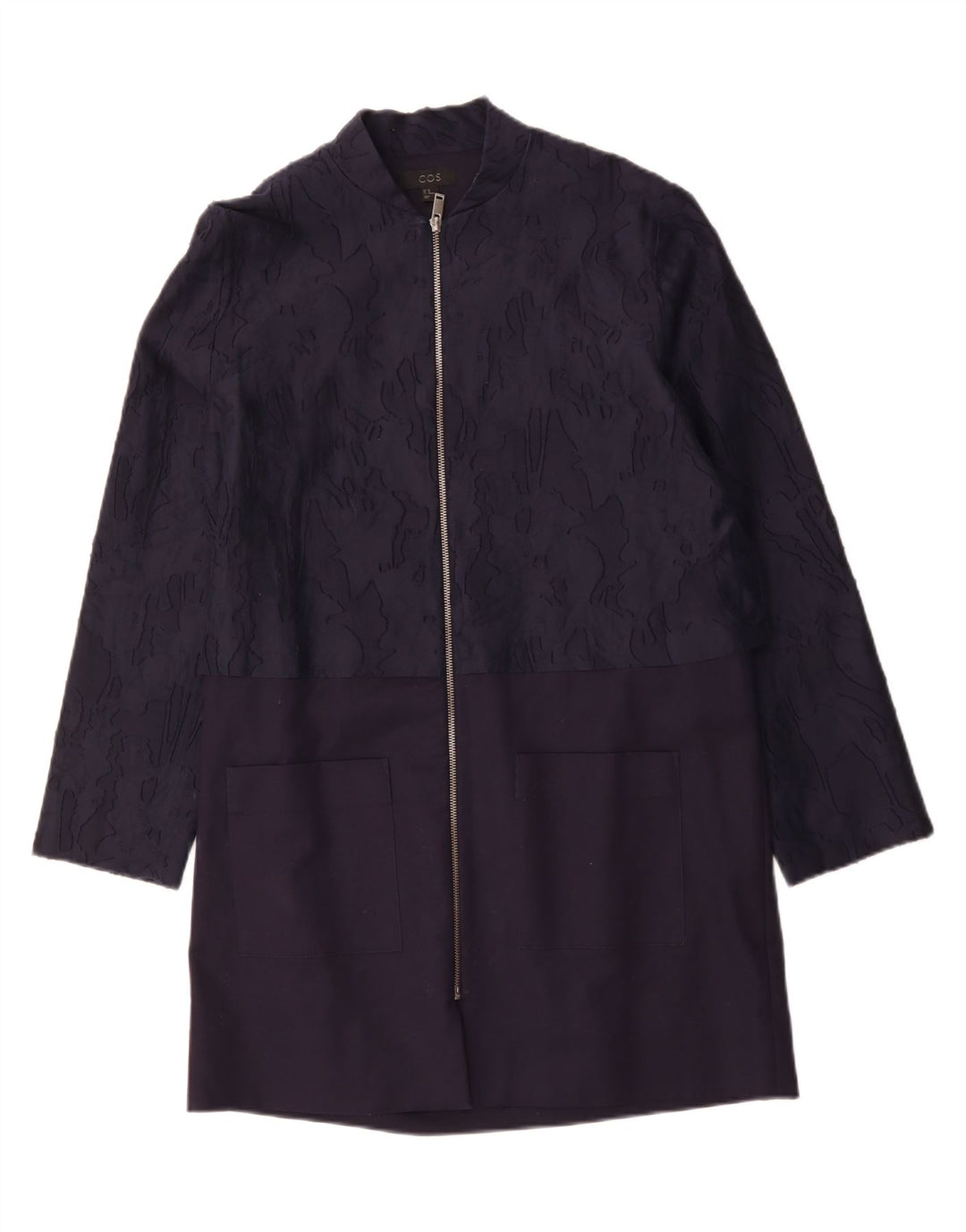 COS Płaszcz damski EU 40 Średni granatowy, bawełniany kamuflaż