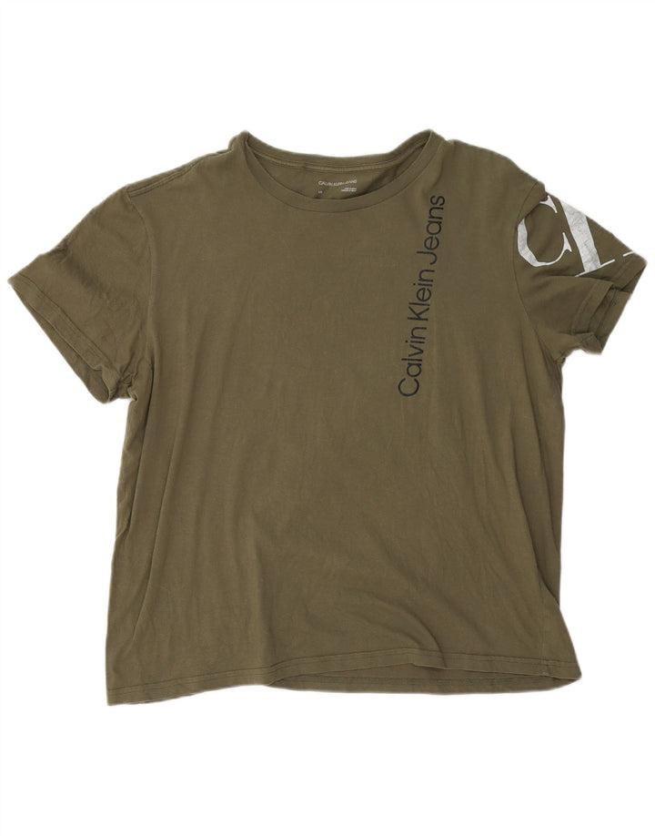 CALVIN KLEIN JEANS Męski T-shirt z grafiką, duży, bawełniany khaki