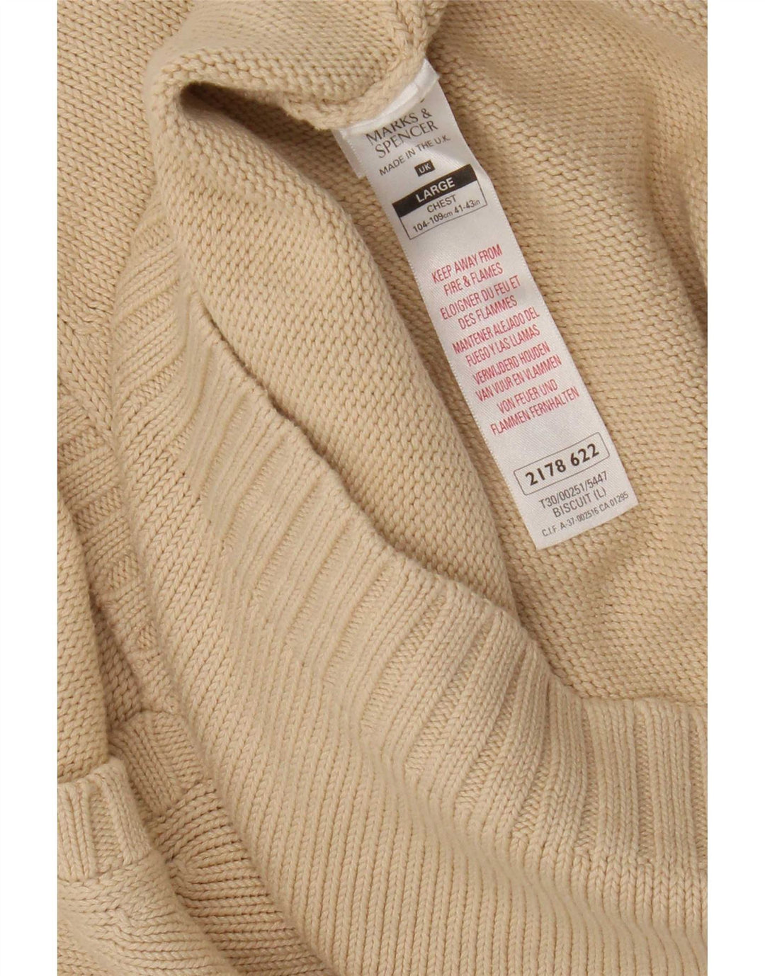 Marks & Spencer Męski sweter z dekoltem w kształcie litery V, duży, beżowy, bawełniany