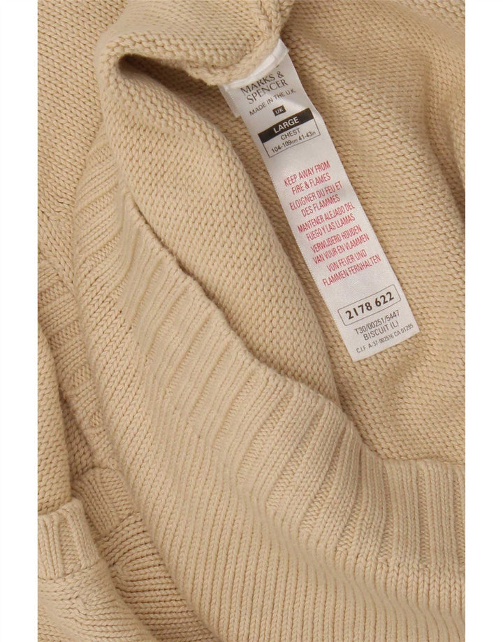 Marks & Spencer Męski sweter z dekoltem w kształcie litery V, duży, beżowy, bawełniany