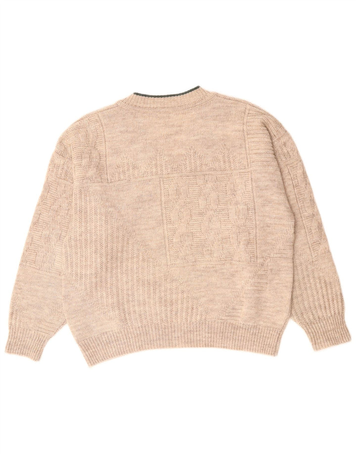 Sweter damski w stylu vintage z dekoltem w kształcie litery V, UK 18 XL, beżowy