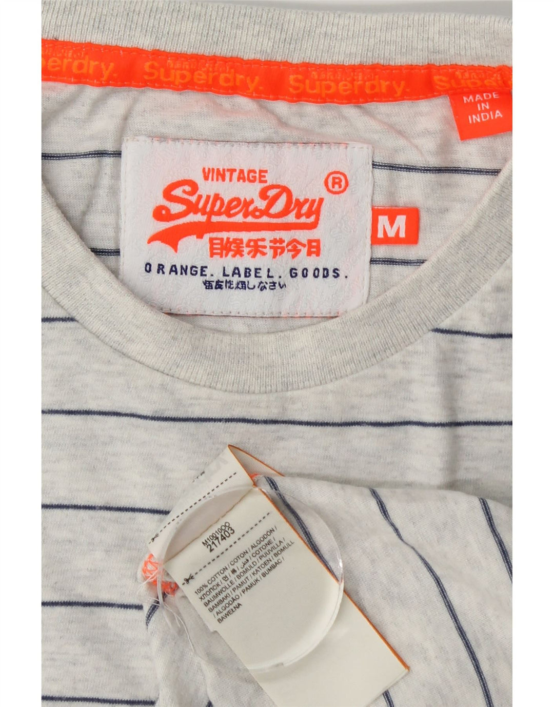 SUPERDRY Męski T-shirt z grafiką, bawełniany w średnie szare paski