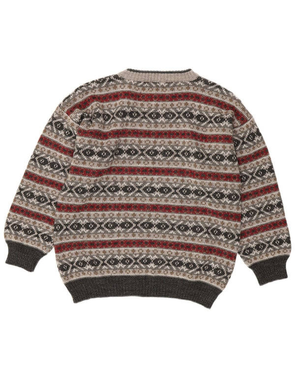 Sweter damski w stylu vintage z okrągłym dekoltem UK 16, duży, szary Fair Isle