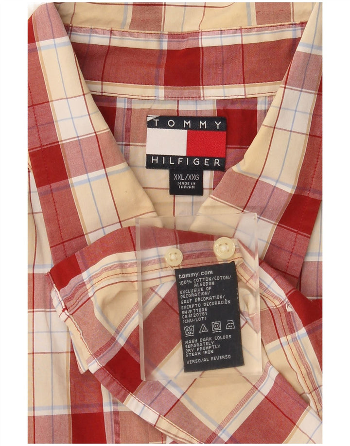 Męska koszula z krótkim rękawem Tommy Hilfiger 2XL, bawełniana w czerwoną kratę