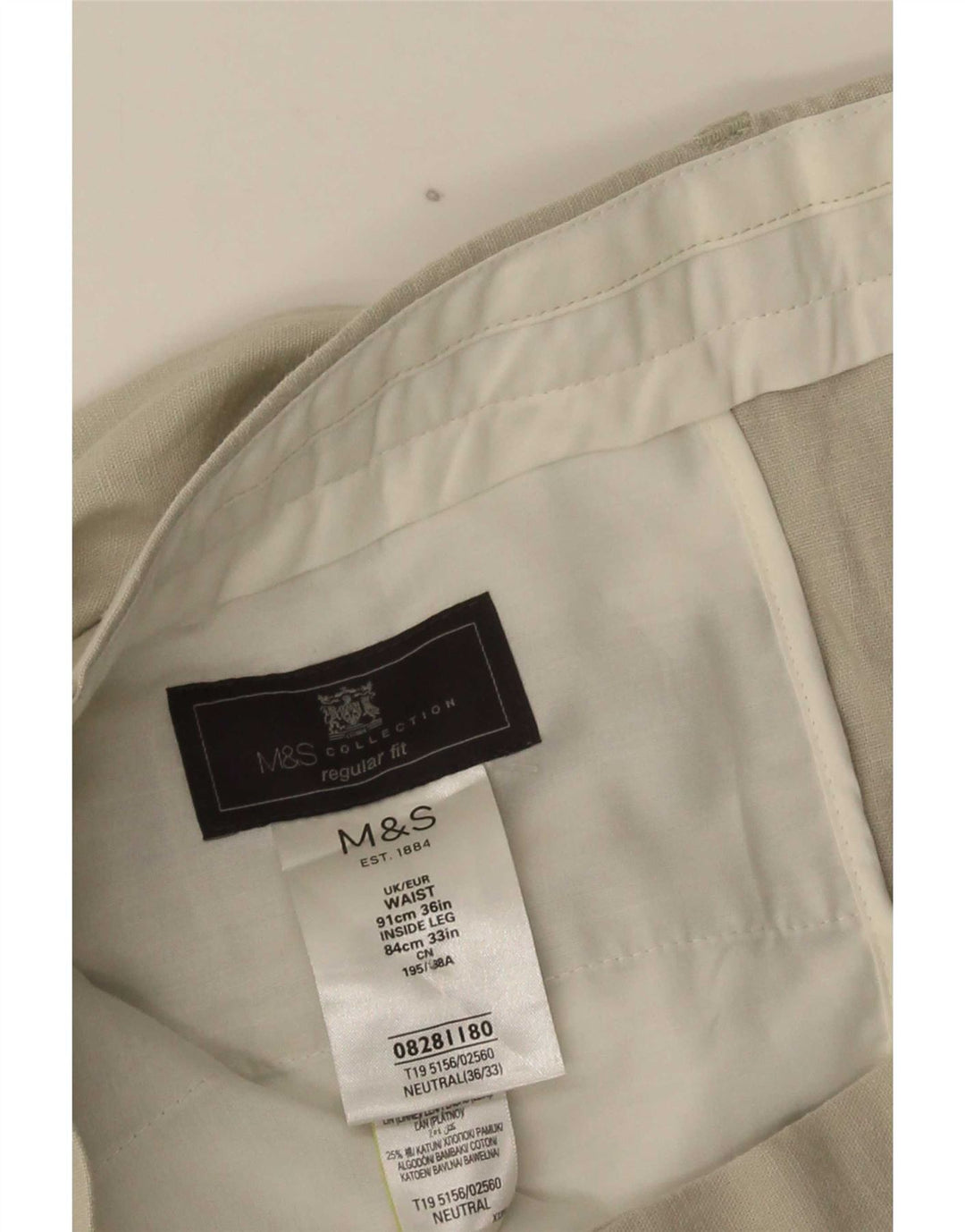 Męskie spodnie chino o regularnym kroju Marks & Spencer W36 L33 Beżowy len