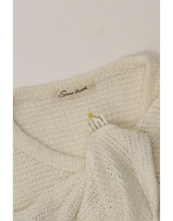 Sweter damski w stylu vintage, UK 10, mały, biały, poliakryl