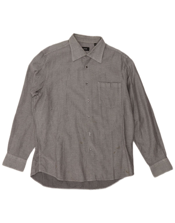 Męska koszula flanelowa HUGO BOSS Rozmiar 17 1/2 44 XL Szara, geometryczna bawełna