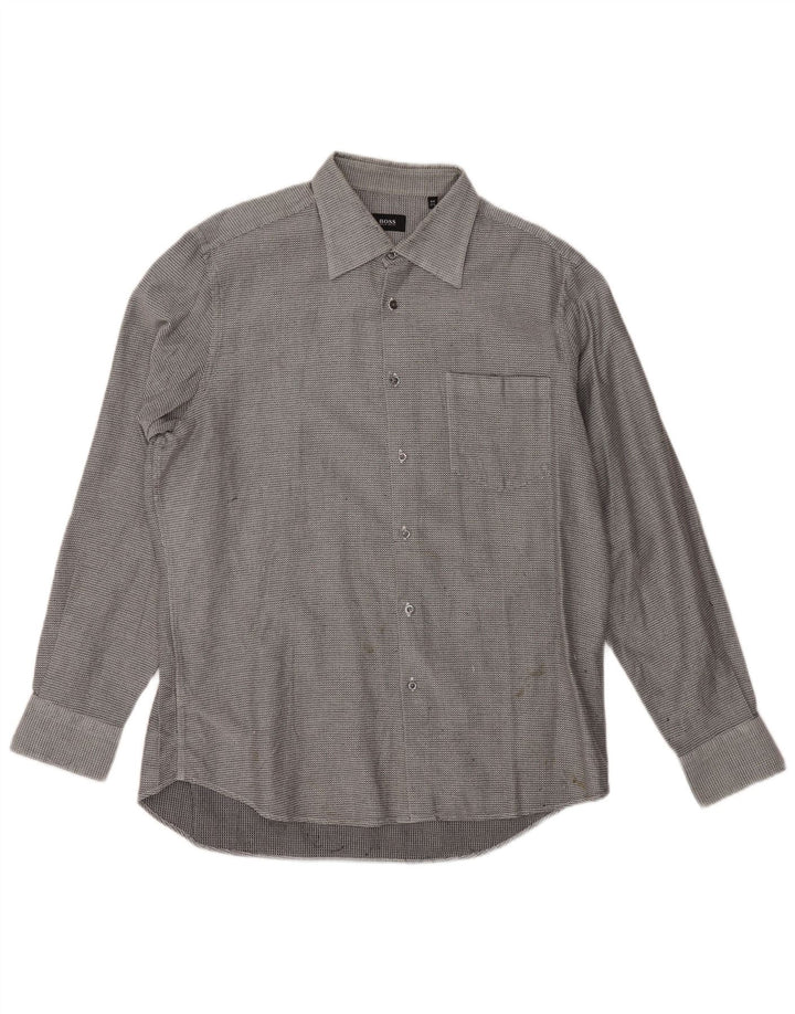 Męska koszula flanelowa HUGO BOSS Rozmiar 17 1/2 44 XL Szara, geometryczna bawełna