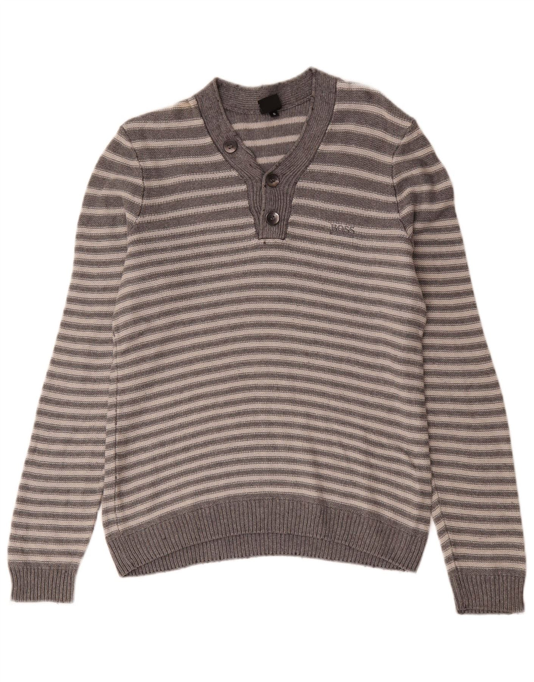 Męski sweter Hugo Boss z dekoltem w kształcie litery V, małe, szare, bawełniane paski