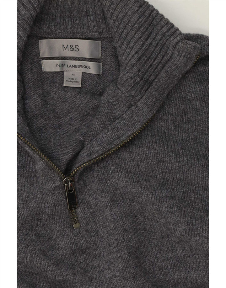 Marks & Spencer Męski sweter z zamkiem błyskawicznym, średnioszary, z owczej wełny