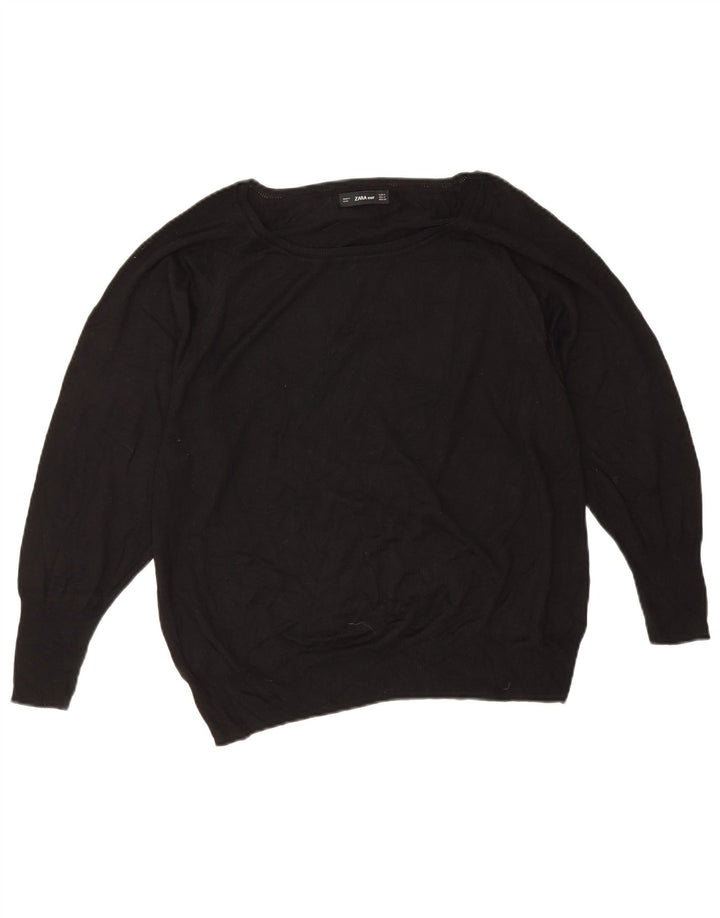 Damski sweter oversize z dekoltem w łódkę Zara UK 14, średni czarny