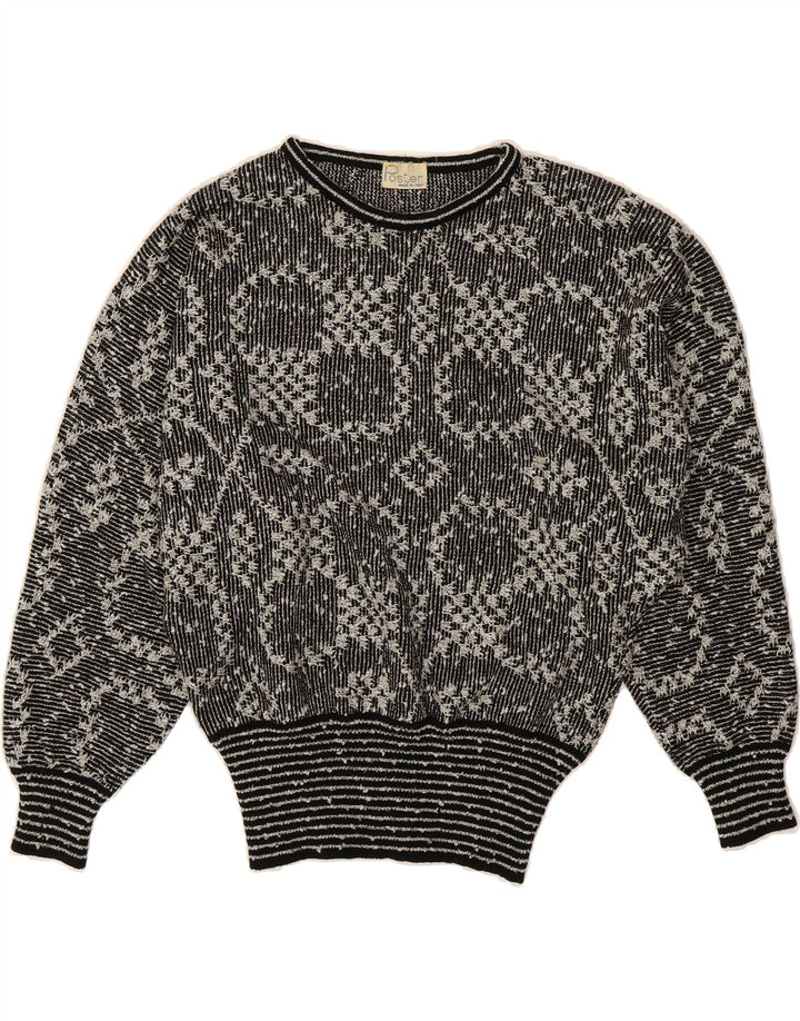 VINTAGE Womens Crew Neck Jumper Sweater UK 14 Medium Black Striped Wool Vintage Vintage and Second-Hand Vintage from Messina Hembry 