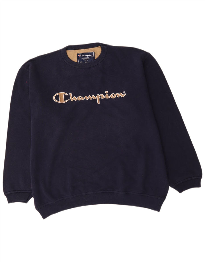 Męski sweter z grafiką Champion, duży, granatowy, bawełniany