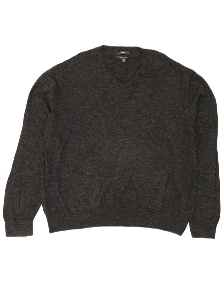 Marks & Spencer Męski sweter z dekoltem w kształcie litery V, 4XL, szary, bawełniany