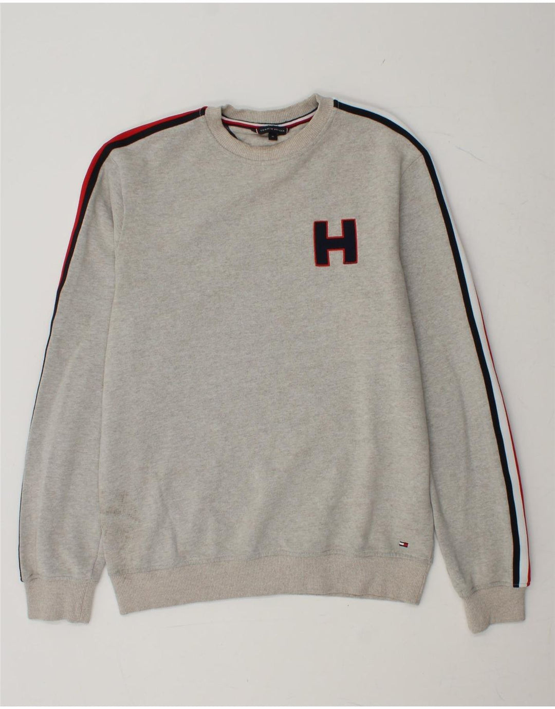 TOMMY HILFIGER Mens Graphic Sweatshirt Jumper Medium Grey Colourblock