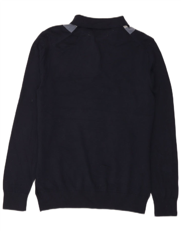 Marks & Spencer Męski sweter polo, mały, granatowy, z blokami kolorów