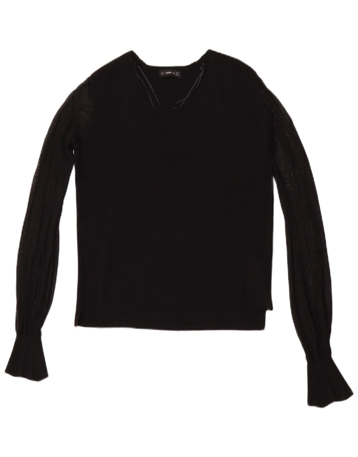 Damski top z długim rękawem Zara UK 10 Small, czarna wiskoza