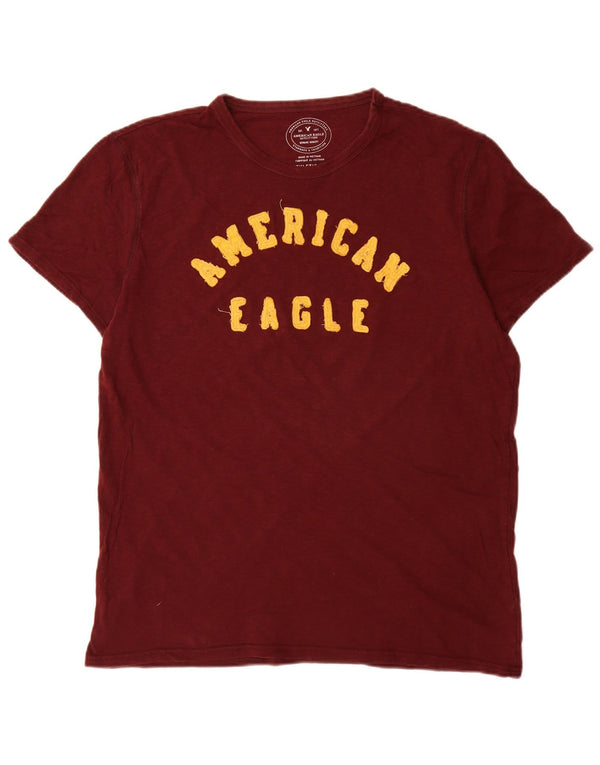 Męski T-shirt z grafiką American Eagle, duży, bordowy, bawełniany