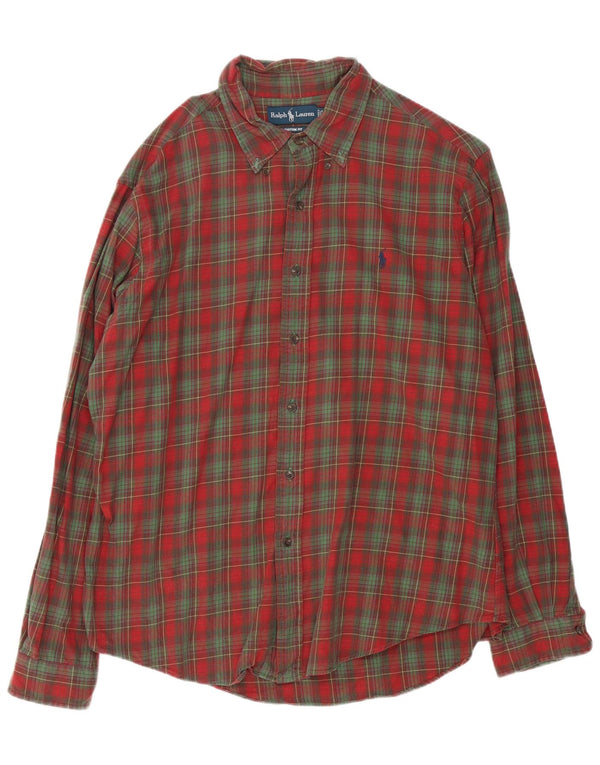 Ralph Lauren Męska koszula flanelowa o dopasowanym kroju XL, bawełniana w czerwoną kratę