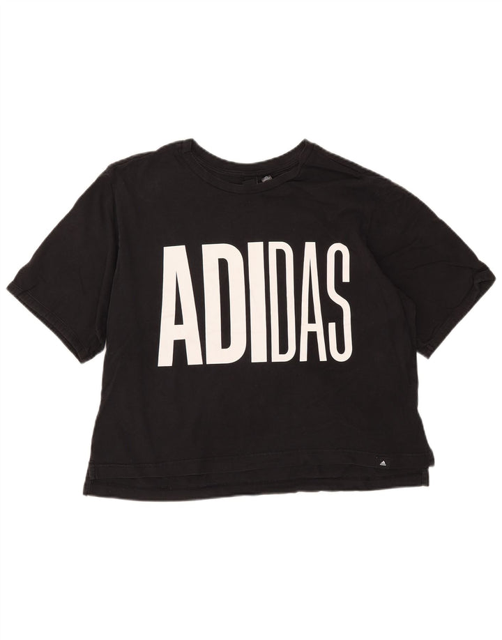 Damska koszulka ADIDAS Crop Graphic Top UK 16/18, duża czarna bawełna