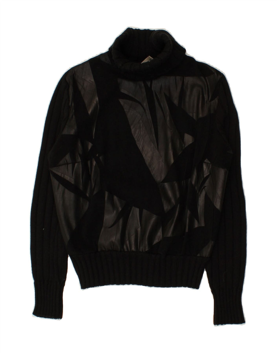 Sweter damski VINTAGE z wywijanym dekoltem UK 10, mała czarna dziewicza wełna