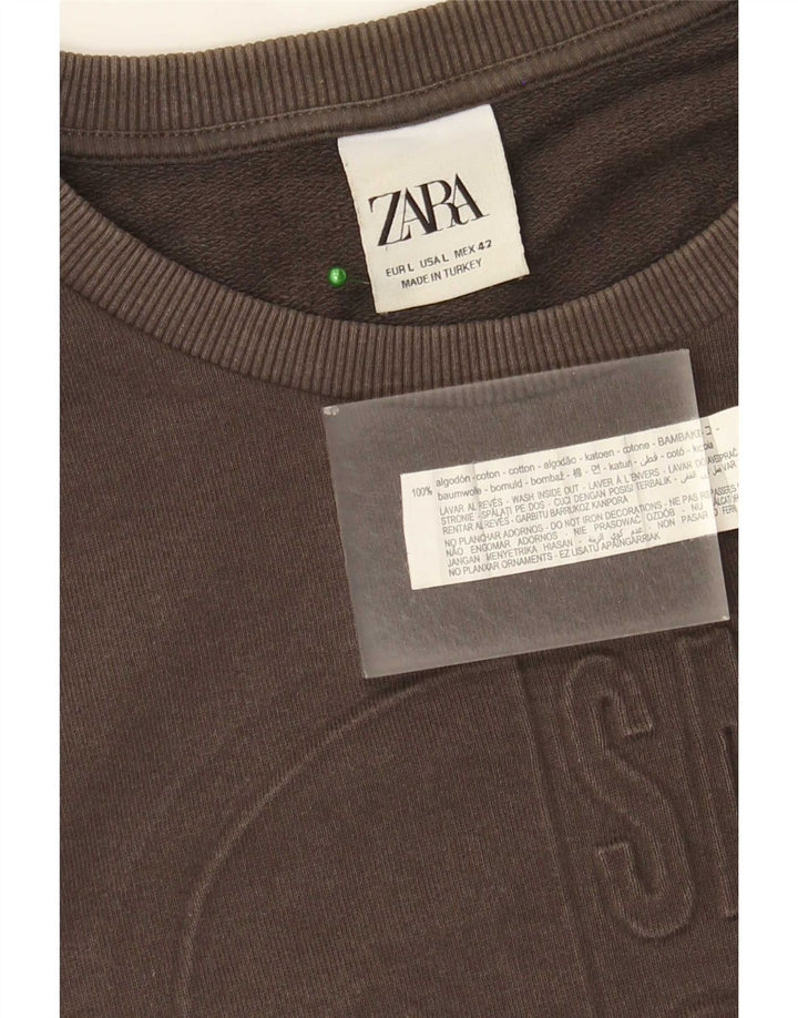 Męski sweter z grafiką Zara, duży, brązowy, bawełniany