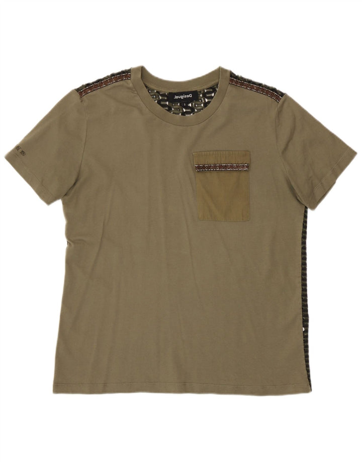 Damska koszulka Desigual Top UK 10, mała, khaki, poliester