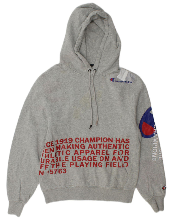 Męski sweter z kapturem Champion z grafiką, mały, szary, nakrapiany, bawełniany