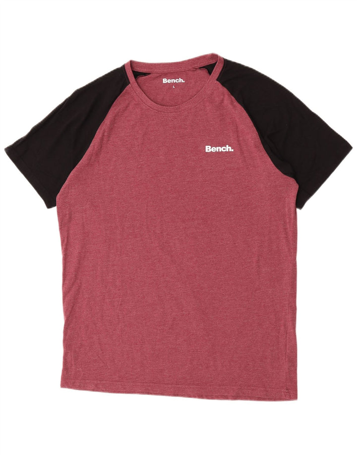 T-shirt męski z krótkim rękawem i krótkim rękawem Bench, duży, czerwony, bawełniany blok kolorów