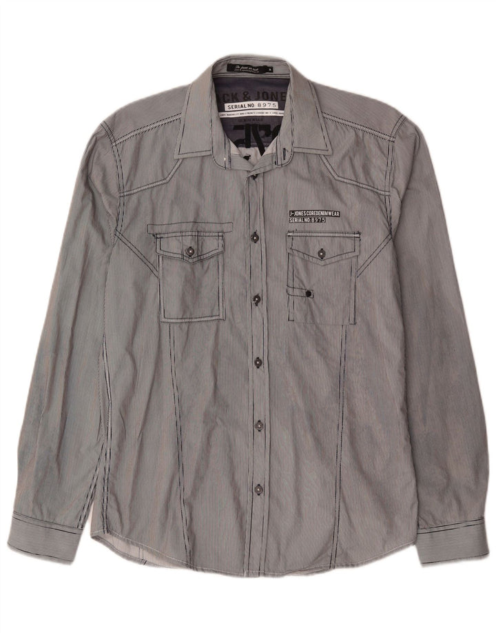 Męska koszula graficzna Jack & Jones, bawełniana w średnie niebieskie prążki