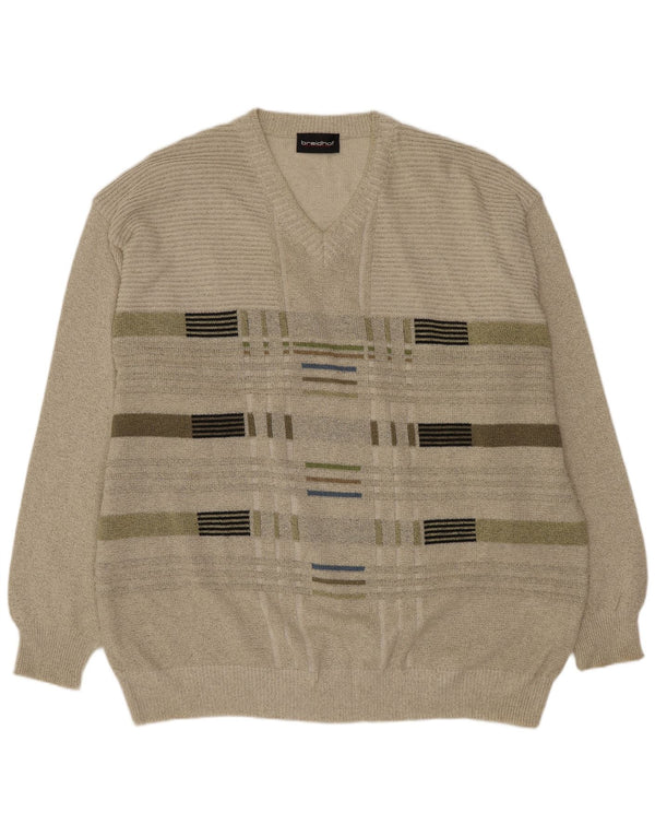 Męski sweter Breidhof z dekoltem w kształcie litery V, 2XL, bawełniany w zielone paski