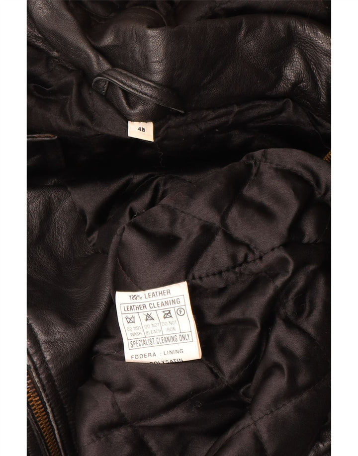 Vintage damska kurtka oversize z kapturem, skórzana IT 48 XL, czarna skóra