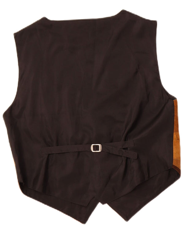 Zamszowa kamizelka damska Vintage UK 14 Średni brązowy patchworkowa skóra