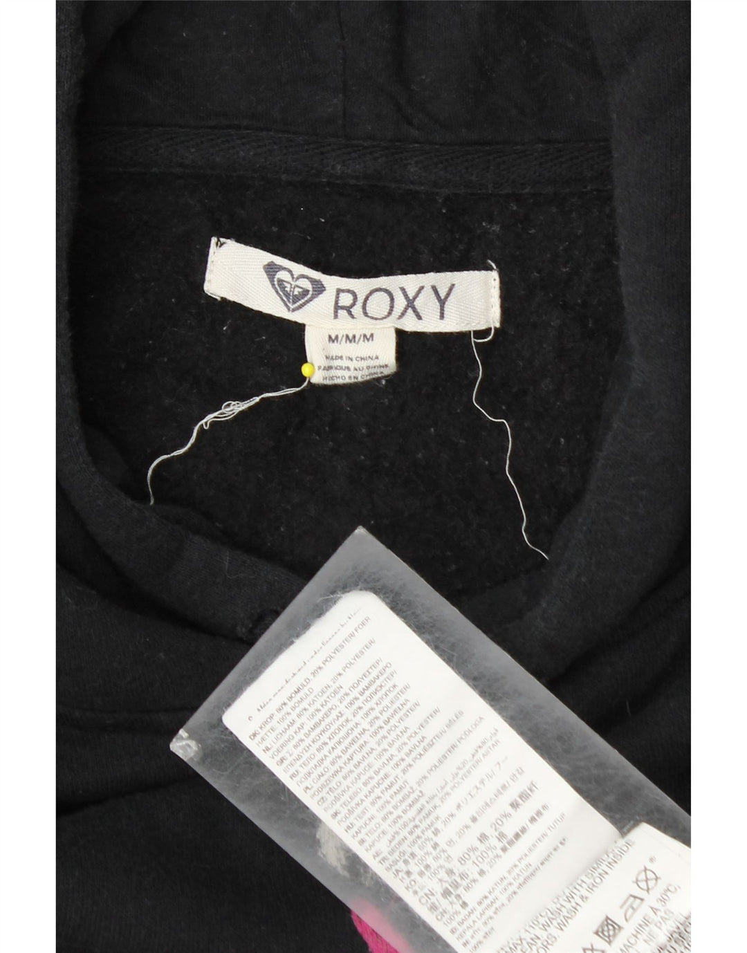Damska bluza z kapturem Roxy z grafiką UK 14, średnia czarna bawełna