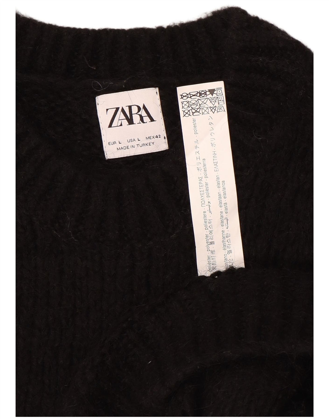 Męski sweter z okrągłym dekoltem Zara, duży czarny poliester