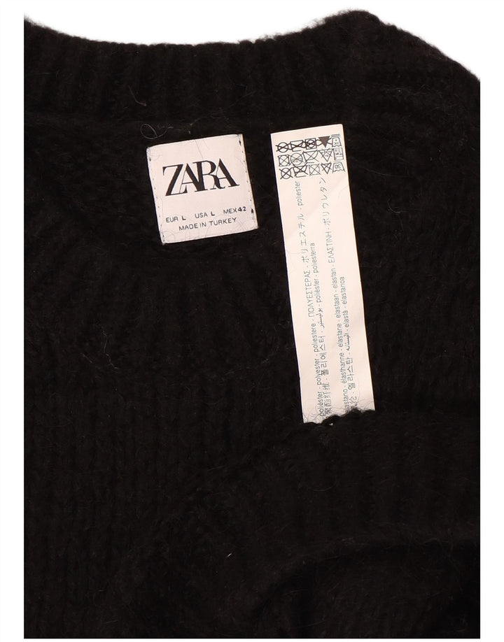 Męski sweter z okrągłym dekoltem Zara, duży czarny poliester