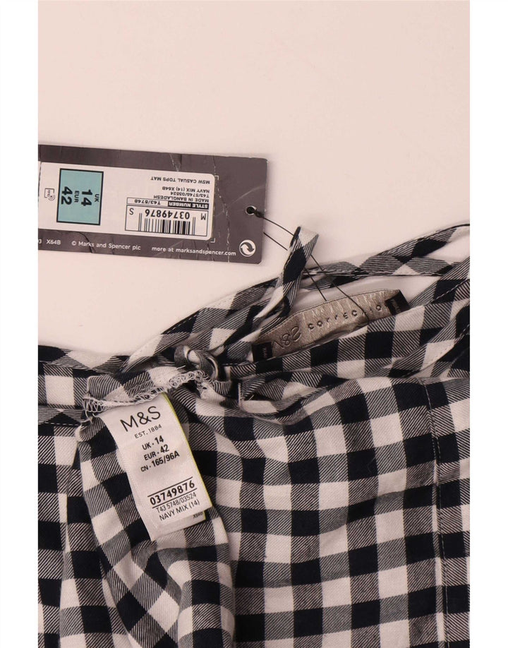 Marks & Spencer Bluzka damska Top UK 14, duża, granatowa, bawełniana w kratkę