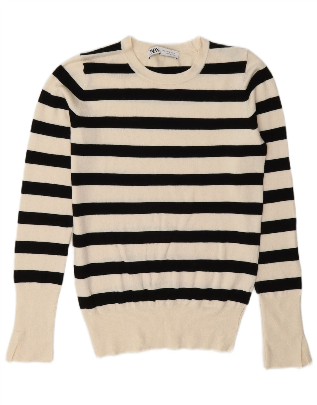 Sweter damski Zara z okrągłym dekoltem UK 10 w małe białe paski