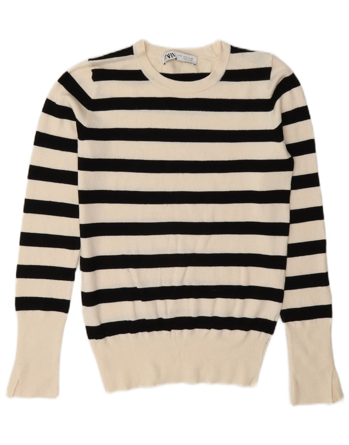 Sweter damski Zara z okrągłym dekoltem UK 10 w małe białe paski