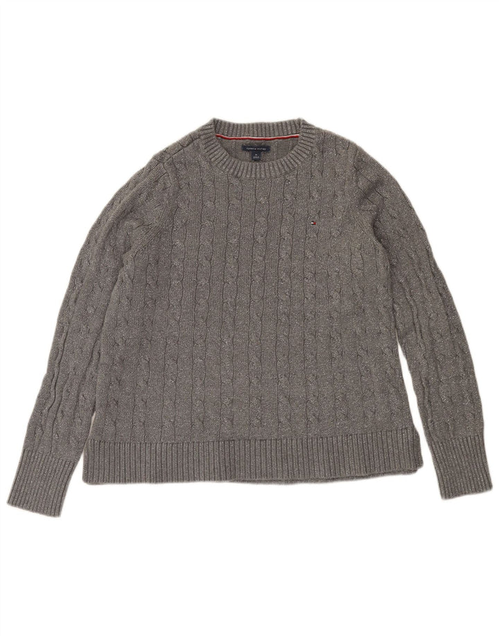 Damski sweter z wycięciem pod szyją Tommy Hilfiger UK 14 Średni szary nakrapiany