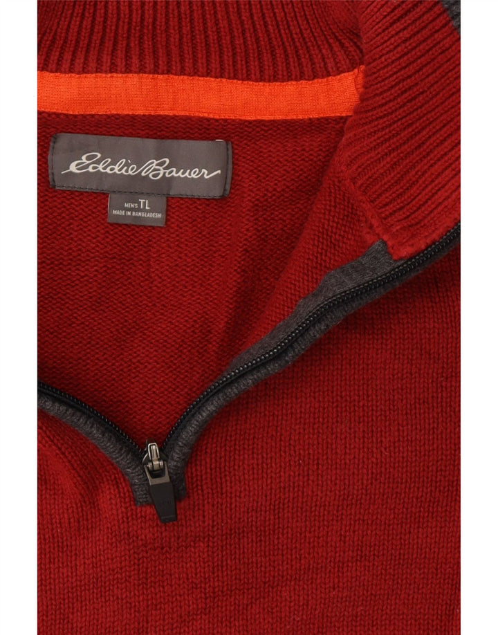 EDDIE BAUER Mens Zip Neck Jumper Sweater Large Red Cotton Vintage Eddie Bauer and Second-Hand Eddie Bauer from Messina Hembry 