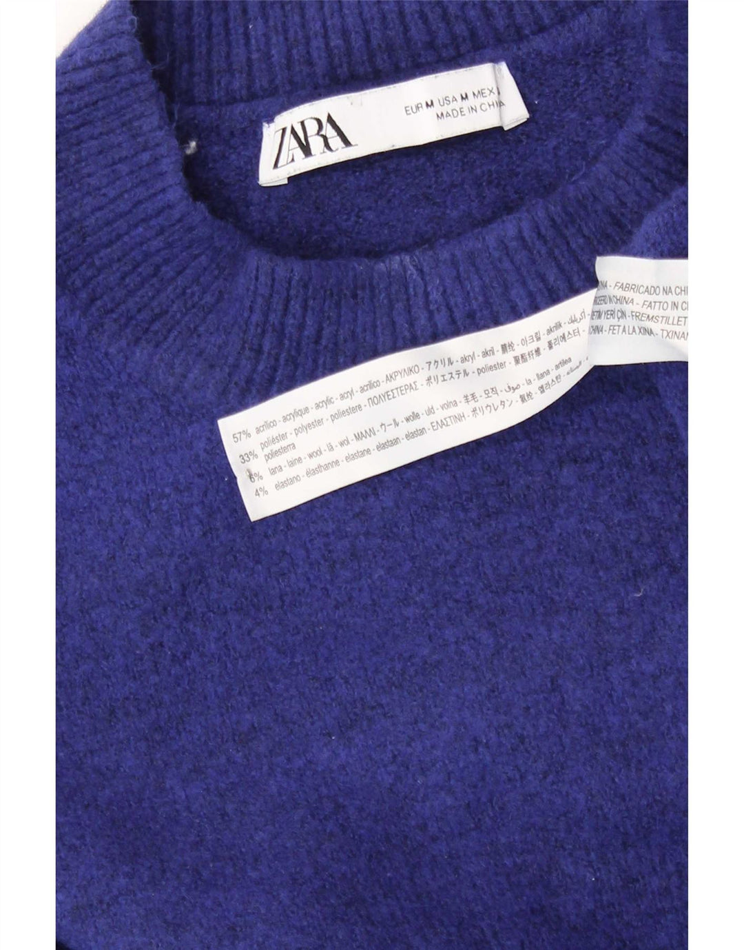 Damski sweter oversize Zara z okrągłym dekoltem UK 14, średni niebieski akryl