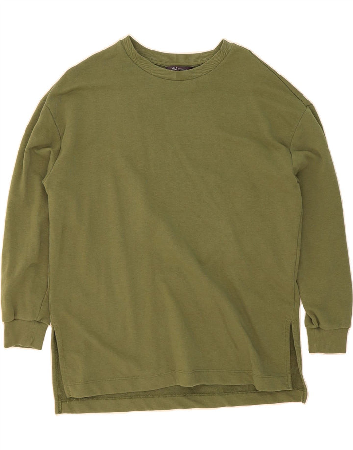 MARKS & SPENCER Womens Oversized Top Long Sleeve UK 12 Medium Green Cotton Vintage Marks & Spencer and Second-Hand Marks & Spencer from Messina Hembry 