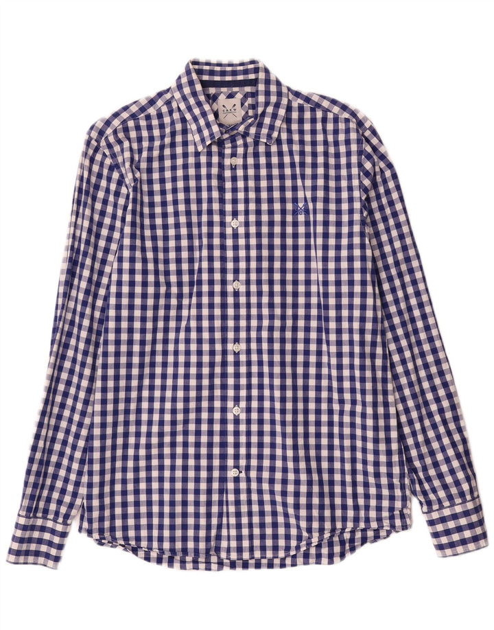 Crew Clothing Koszula męska, mała, niebieska bawełniana kratka