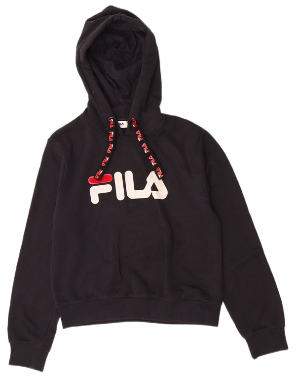 Damski sweter z kapturem Fila Graphic o regularnym kroju UK 10, mały, czarny, bawełniany
