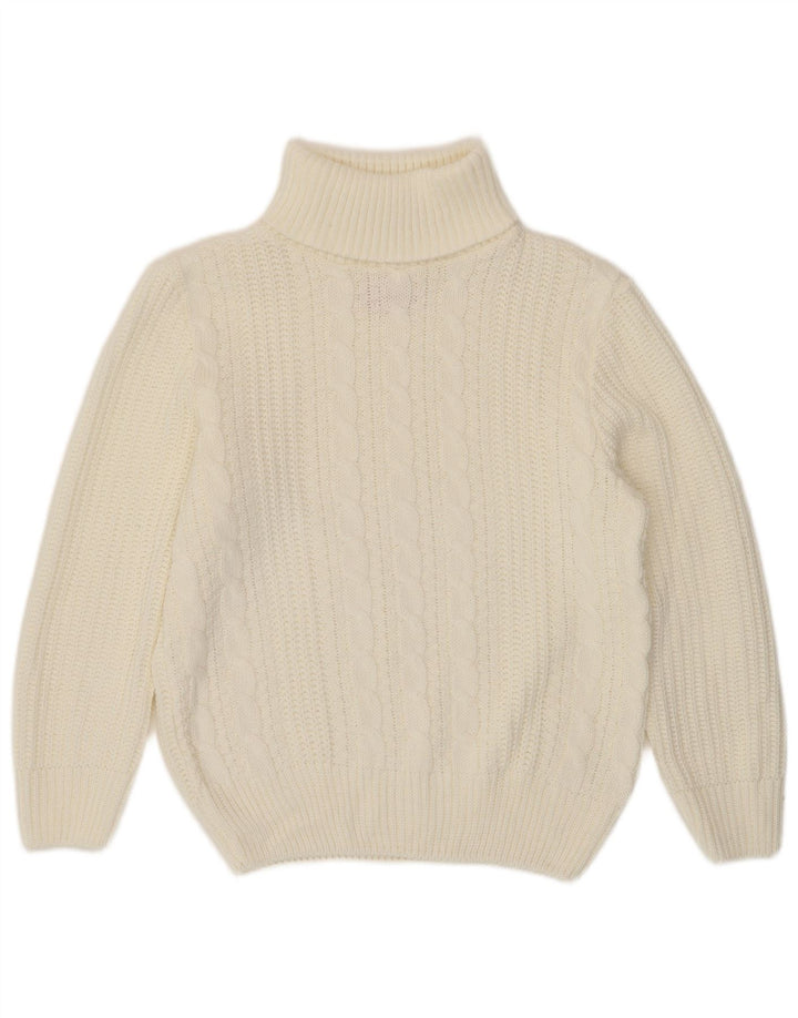 Sweter damski w stylu vintage z golfem UK 14, duży, biały, wiskoza